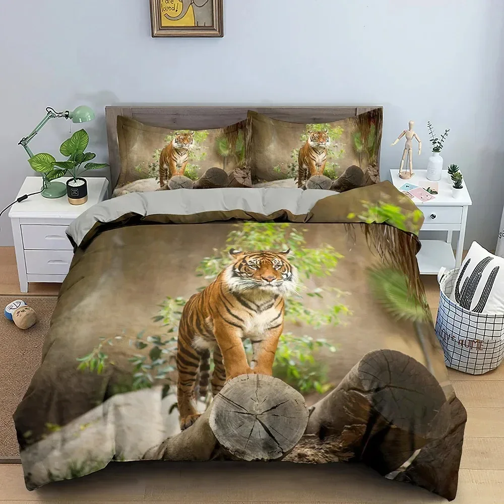 Tiger Ferocious Animal Bedding Set Boys Girls Twin Queen Size Duvet Cover Pillowcase Bed Kids Adult Fashion Home Textileextile