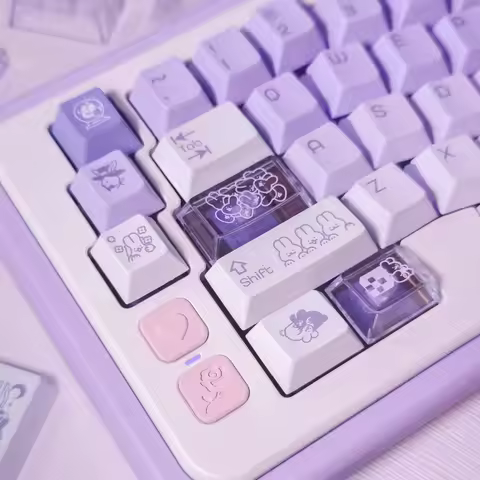 Magician Rabbit Theme Keycap Set 196key PBT+PC Custom Cute Purple Keyboard Cap Cherry Profile KeyCap for Mechanical Keyboard