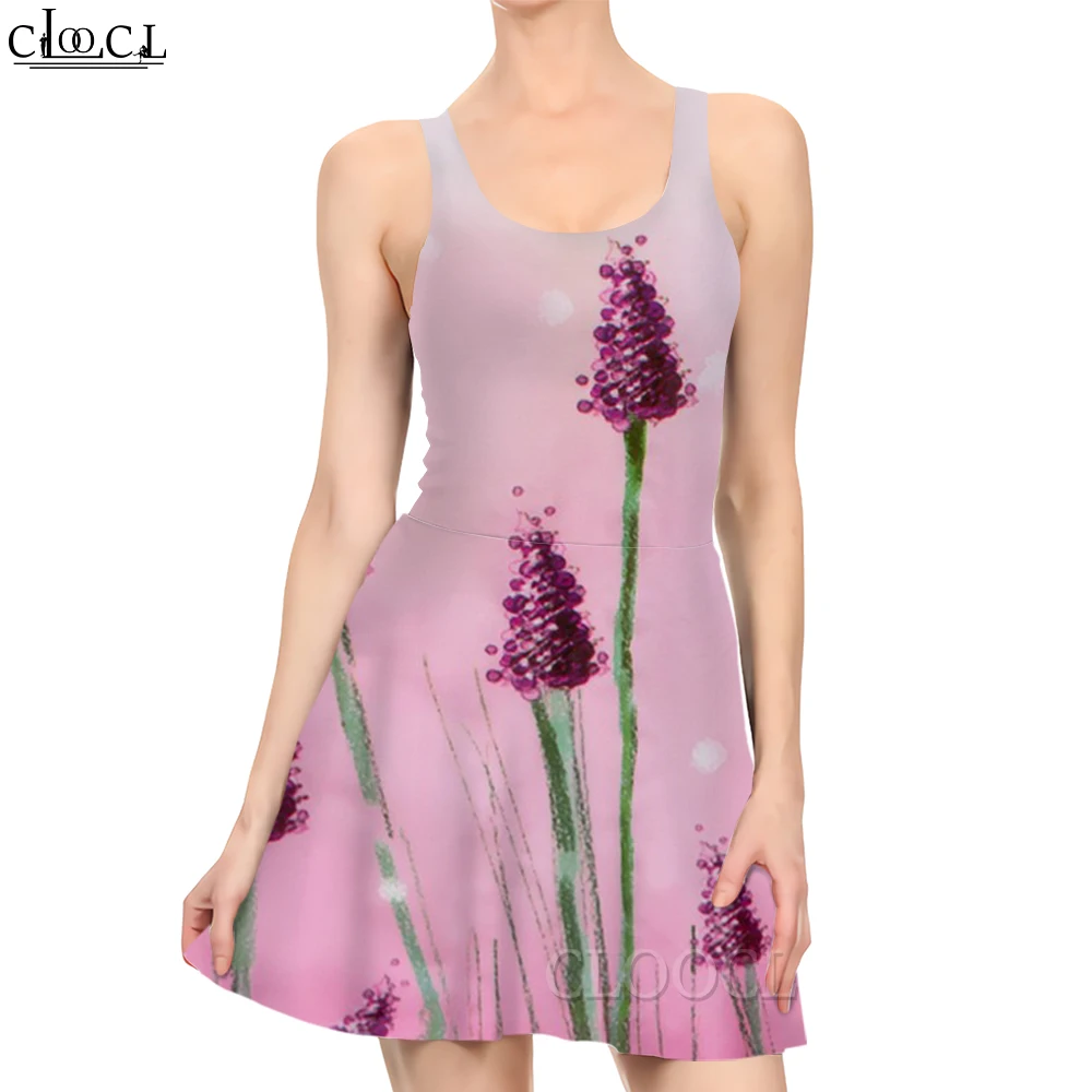 

CLOOCL New Women Dress Beautiful Hyacinth Printed Princess Dress for Summer Cool Female Sleeveless Mini Dresses Elegant Style