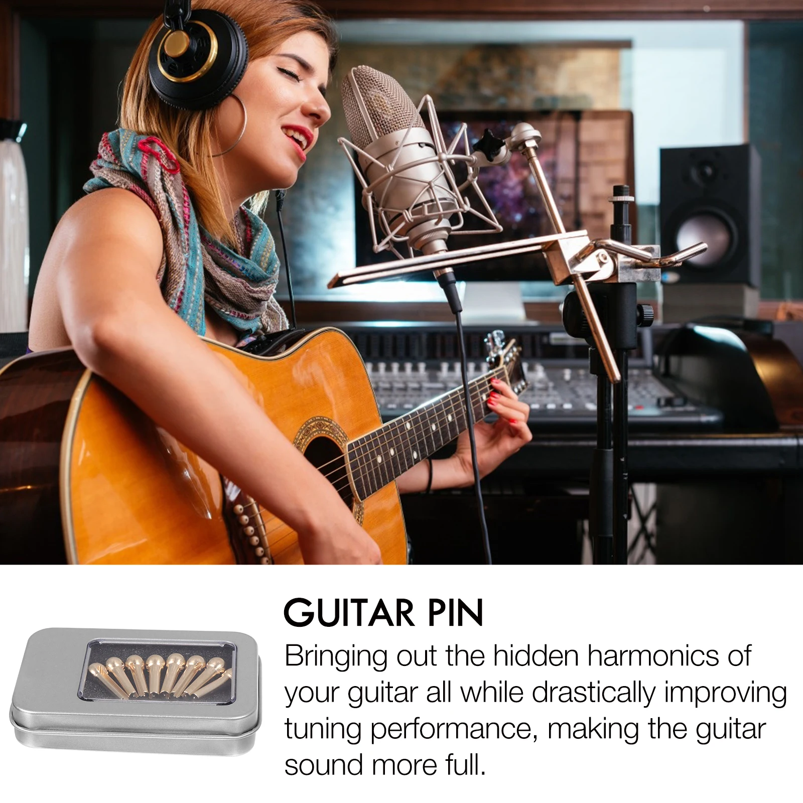 

8pcs Guitar Bridge Pins Pure Copper Replacement for Acoustic Guitar Wear Resistant Tuning Stability Sound Enhancement