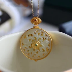 Original Design Natural Hetian Jade Inlaid Crystal Gawu Box Necklace Openable Pendant Luxury Chinese Style Ladies Jewelry