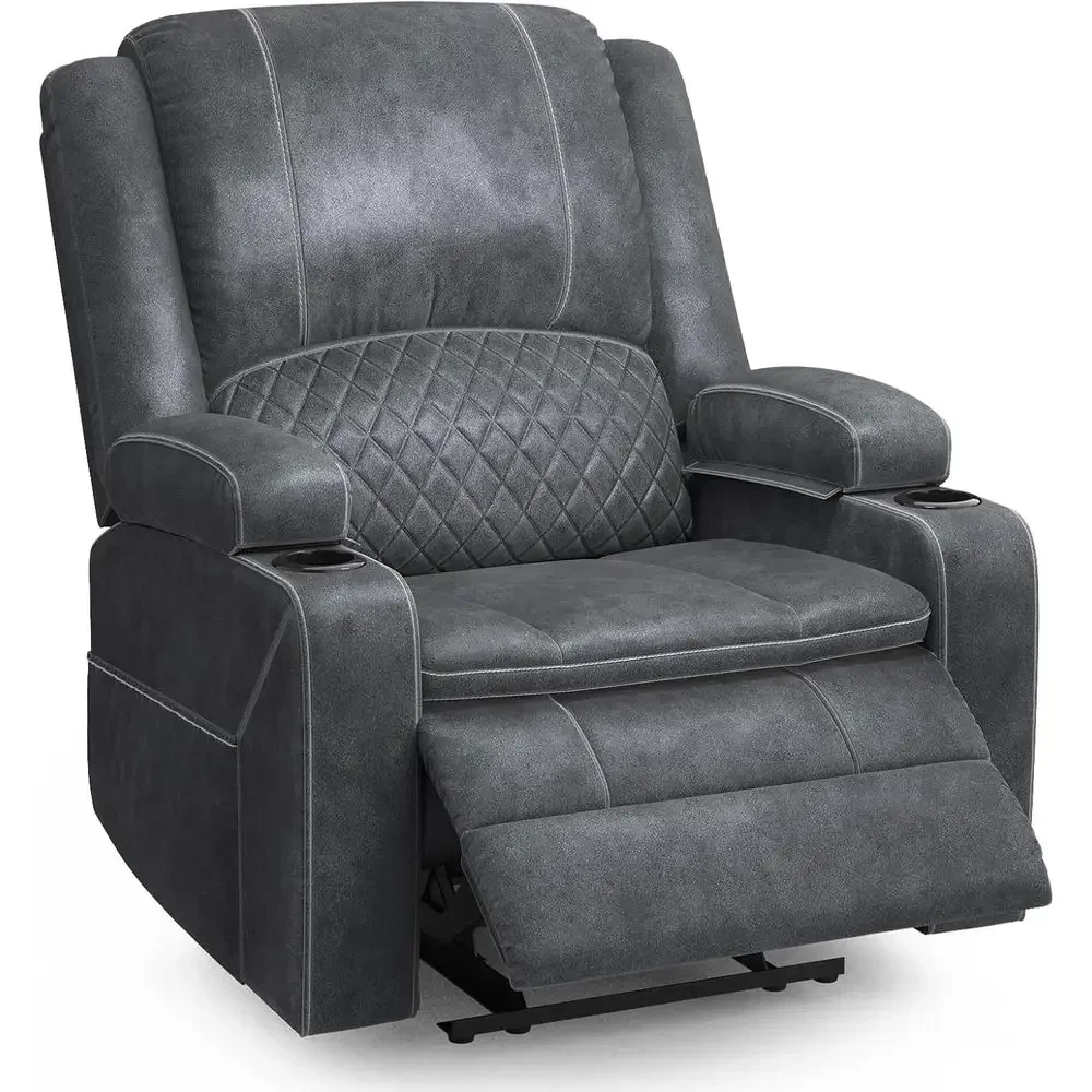 

Luxury Oversized 3X Manual Recliner Chair with Storage, Cup Holder, Velvet Grey for Home Theater, RV, Living Room