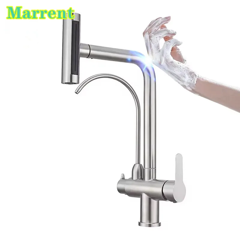

Touch Hot and Cold Waterfall Kitchen Faucets with Drinking Water Taps Pull Out Touch on Kitchen Sink Mixer