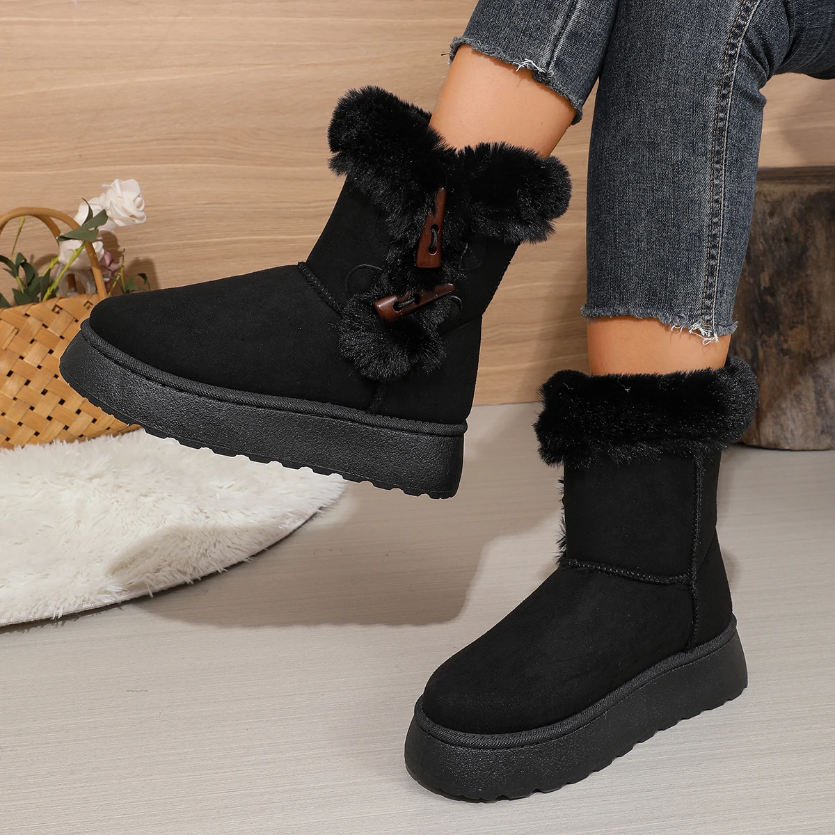 2026 Winter Neuer Stil Bequeme Modische Bestseller Runde Zehenkappe Elegante Lässige Schneestiefel Samt Dickbesohlte Damenstiefel – Detail 18