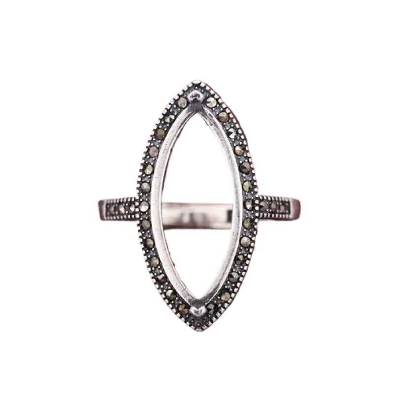 

Винтажное кольцо из стерлингового серебра 925 пробы с полукреплением, ювелирная оправа для 9x20 мм, кабошон маркизы, ретро-арт-деко, тайское серебро