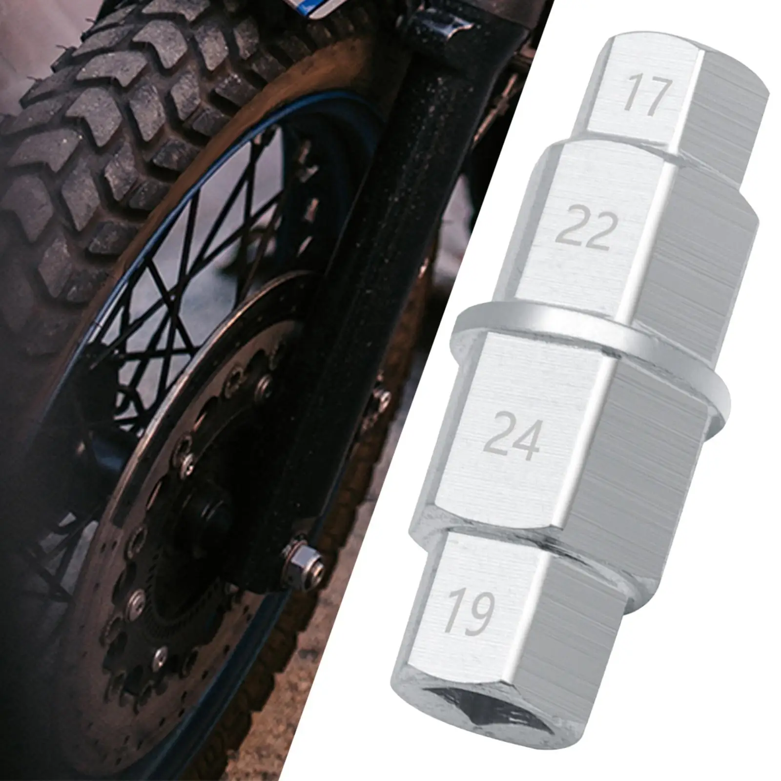 Hex Axle Tool Silver Removal Socket Adapter for Motorcycle Full Size Dirt Bike Front Spindle Maintenance