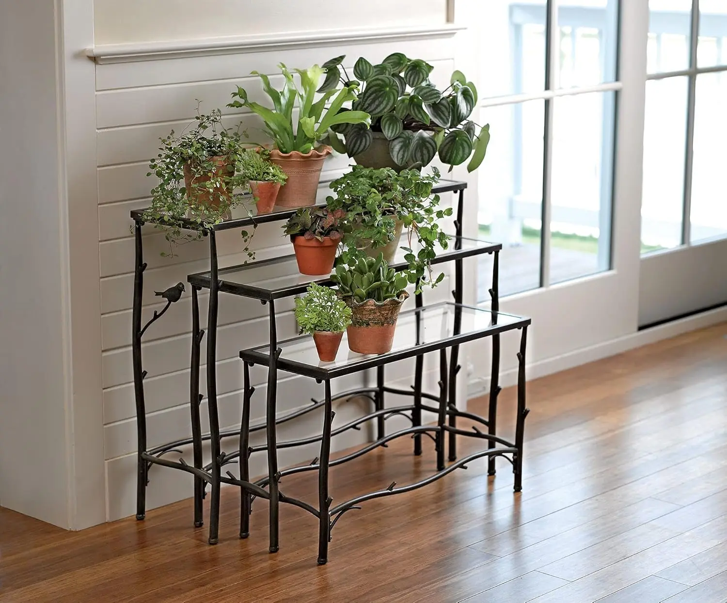 Supply Company 3 Tier Plant Stands | Outdoor and Indoor Plant Stand | Metal Ladder Plant Shelf & Tempered Glass Sturd