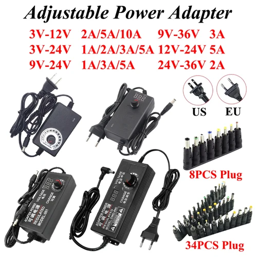 Imagen 1 del producto Adaptador de fuente de alimentación ajustable AC 220V 110V a DC 3V 9V 12V 24V 36V adaptador Universal 220 110 V a 12 24 V con 8 enchufes 34 enchufes