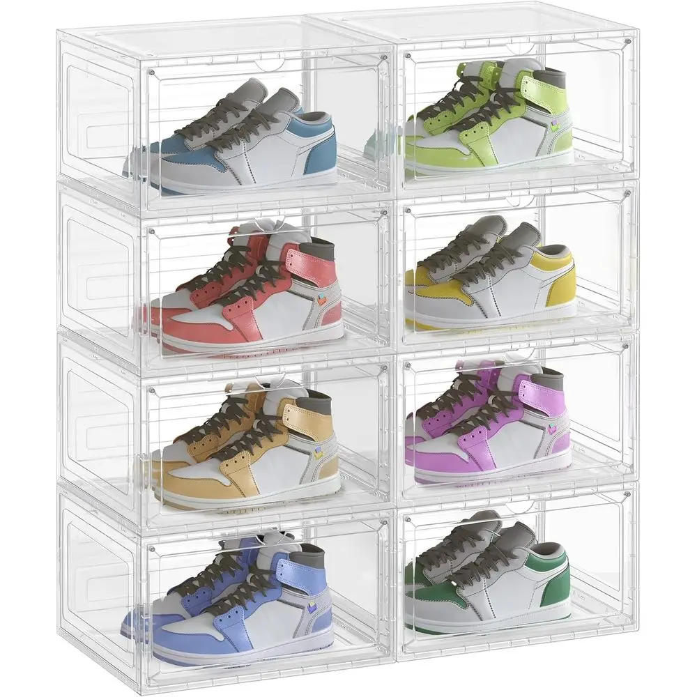 Stackable Shoe Organizers Set of 8, Clear White, Holds Shoes Up to US Size 12, 13 x 11.2 x 7.6