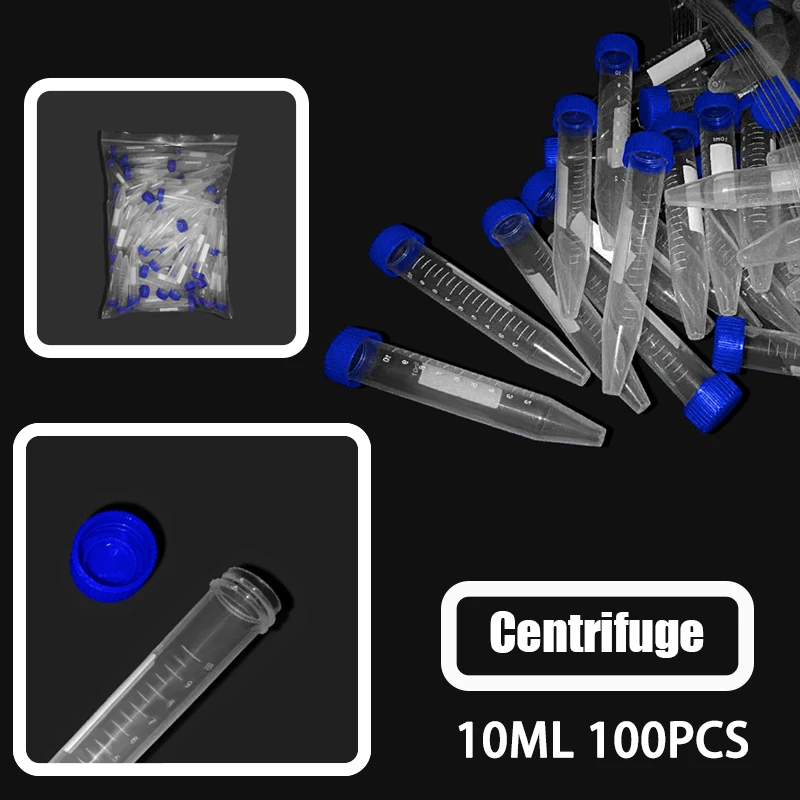 Plastic Centrifuge Tubes 100Pcs 10ml Lab Containers Scaled Blue Lids Sharp Bottom Lab Equipment Test Tubes