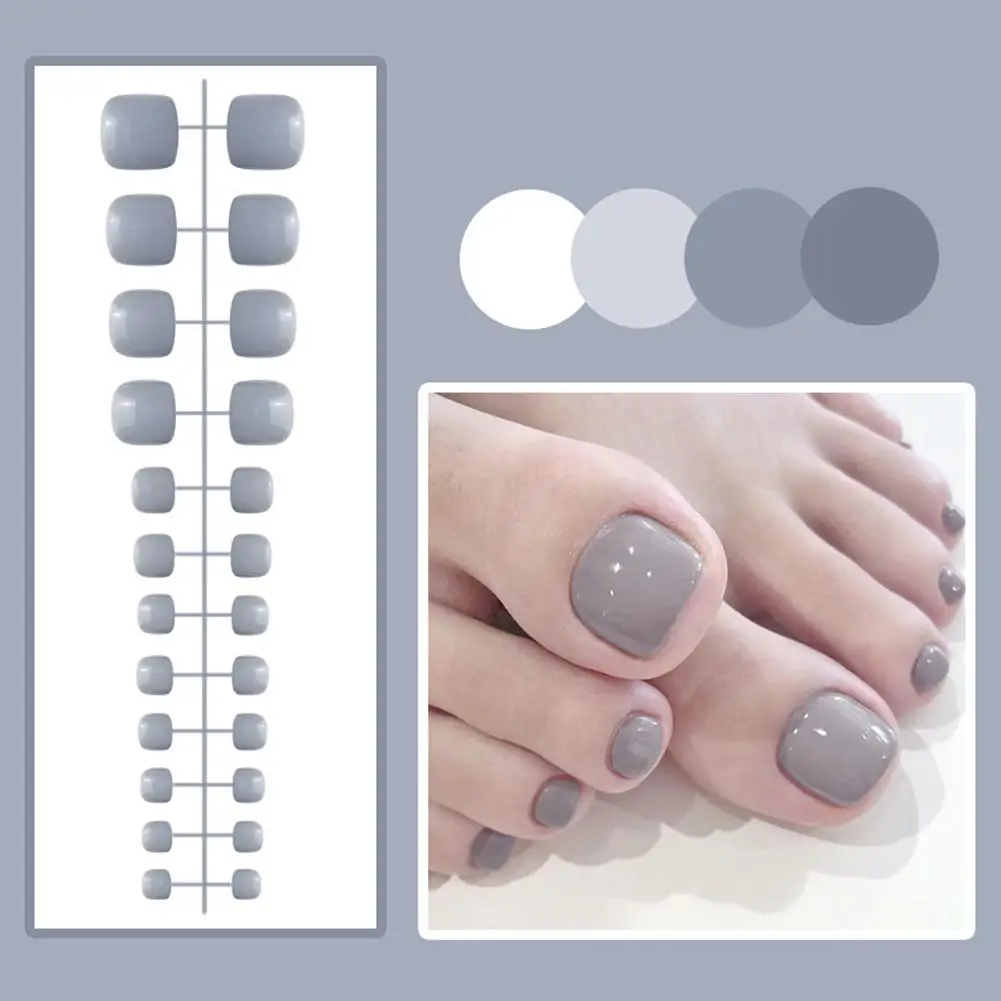 Acrylic Toenails Bright Faced Press on Nails Art Removable Full No Fake Cover Toe Artificial Toenails False Short Glue Nail U9W6