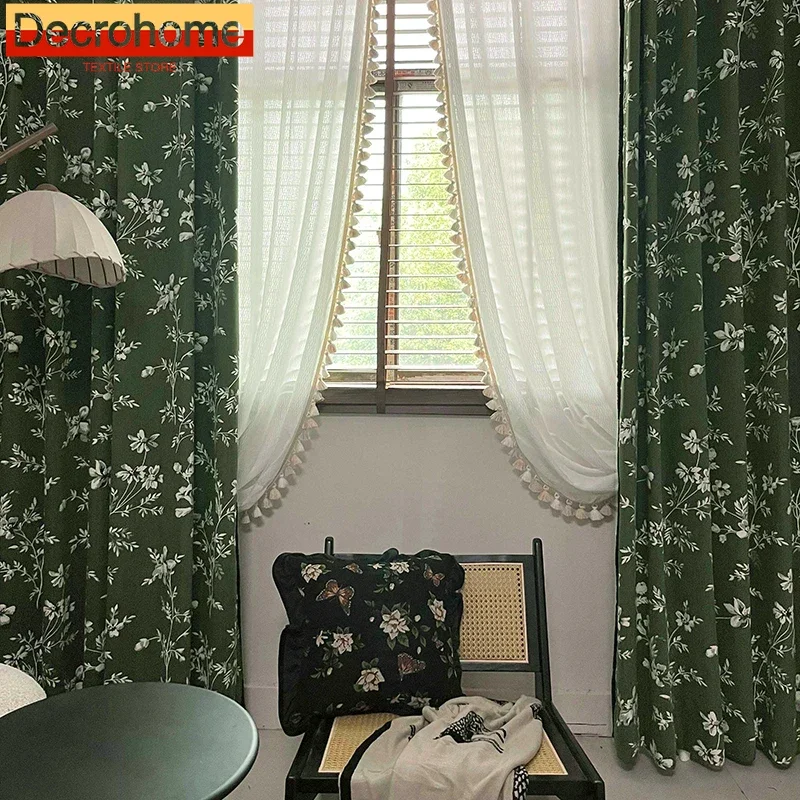 

New Retro Green Chenille Jacquard Blackout Curtains for Living Room Bedroom Floor-to-ceiling Windows Balcony Customization