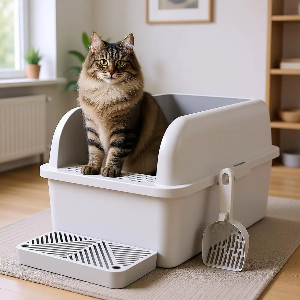 

Большой лоток для кошачьего туалета из нержавеющей стали с крышкой, 8 дюймов глубиной, для крупных кошек, металлический лоток XL с высокими бортами