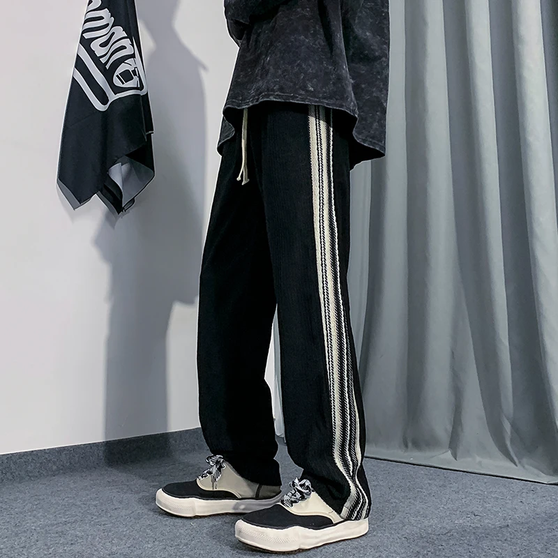 Spring Fashion Straight Baggy Trousers Army Black Sweatpants Men Casual Striped Pants Vintage Trend Streetwear Male Clothes