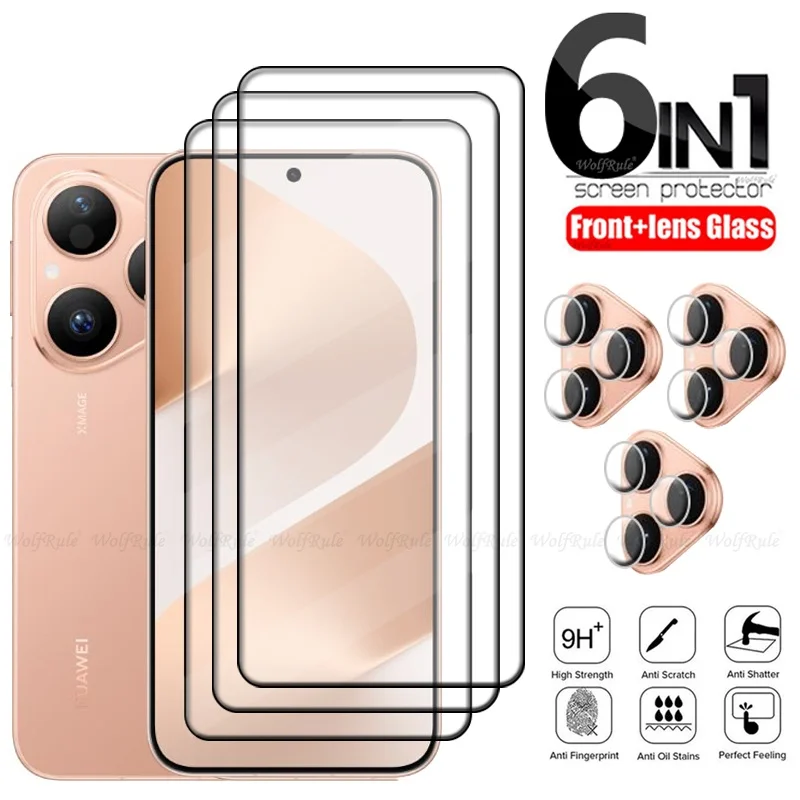 6 en 1 para Huawei Pura 80 vidrio Huawei Pura 80 Protector de vidrio templado 9H HD Protector de pantalla completa Huawei Pura 80 lente de vidrio