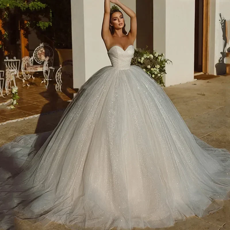 

Flavinke Customized Sparkling Women Wedding Dresses 2025 Sweetheart A-Line Princess Ball Gown Lace Sheer Beach Bridal Gowns