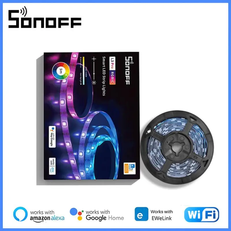 

SONOFF L3 Pro 5M RGBIC Wifi Smart LED Strip Lights 16.4Ft Wireless Remote Voice/ Local Control Type C DC5V Adapter For eWelink