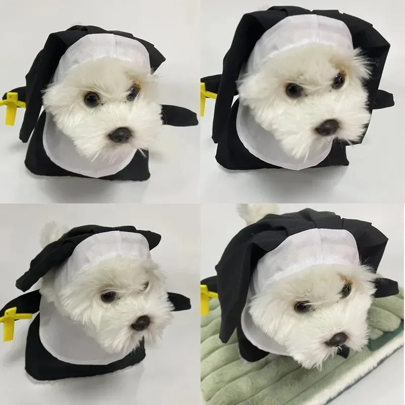 Ensemble de costumes pour animaux de compagnie style nonne pour chiens - Robe de cosplay 3D à couleurs contrastées pour Halloween, tenue de transformation, un ensemble complet