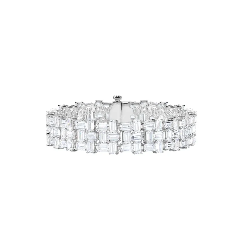 

Bellux925 Silver Synthetic Zircon Bracelet White Full Diamond Grandmother Irregular Cutting Women's Bracelet