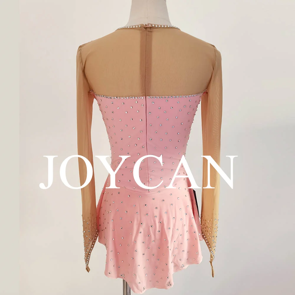 JoyCan Eiskunstlaufkleid für Mädchen, rosa Spandex, dehnbar, Wettkampf-Tanzkleidung, individuell gestaltet