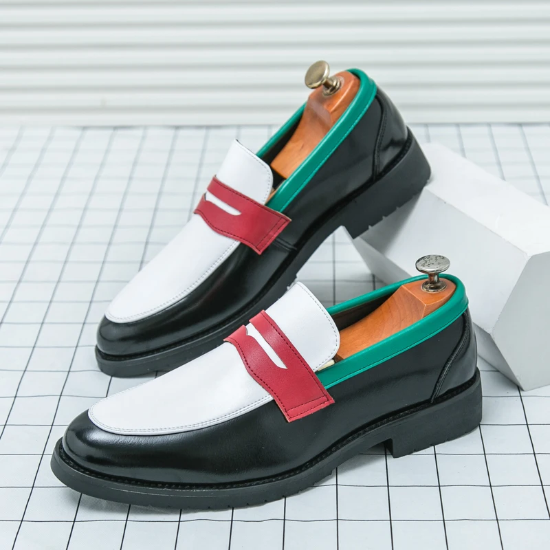 

Summer Men Spliced Loafers Niche Design Color Blocking Personalized Fashion Business Formal Lazy Shoes