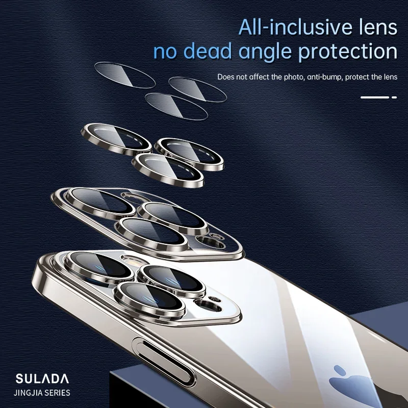 Original Sulada Glossy Plating Frame Transparent PC Case For iPhone 15 Pro Max Plus Glass Camera Lens Protector Armor Slim Cover