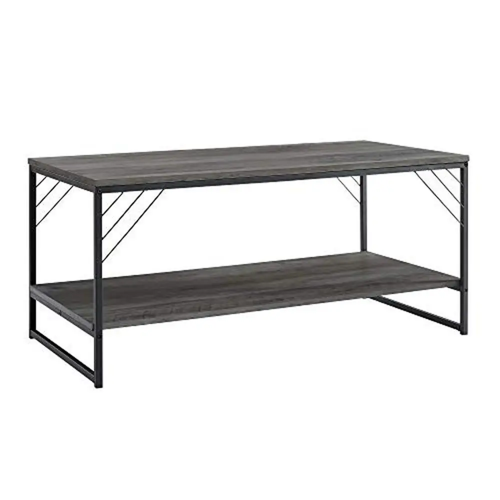 

Modern Metal Wood Corner Rectangle Coffee Table Ottoman Shelf 40" Living Room Storage Gray Wash Set Support 75 lbs Home Decor