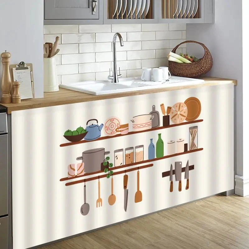 VIKAMA Hanging Kitchen Utensils Linen Cabinet Curtain, 6 Designs, Dust-Proof Track-Free Door Cover