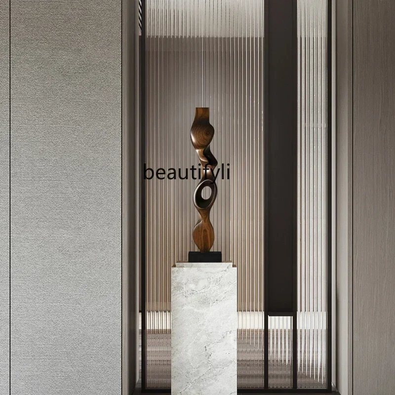 

05 FG17Hotel lobby creative abstract solid wood sculpture ornaments porch wood carving decorative art