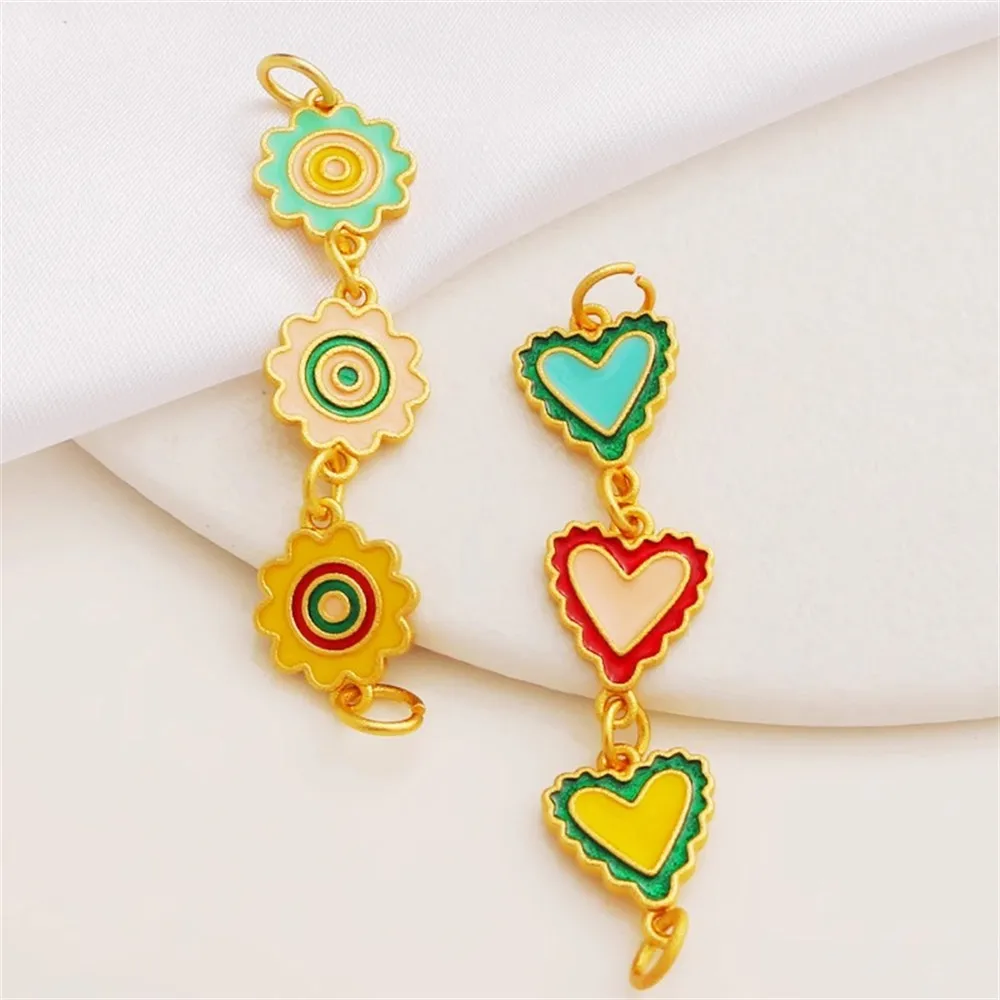 

Ancient Gold Color Sand Gold Roast Blue Drop Oil Dopamine Color Triptych Peach Heart Flower Diy Bracelet Necklace Earrings Charm