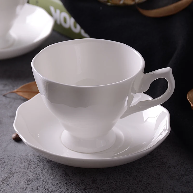 180ML, Plain White Ceramic Coffee Cup Set, Cafe Elegant Cofffee and Saucer, English Bone China Tea Cafeteira Espresso