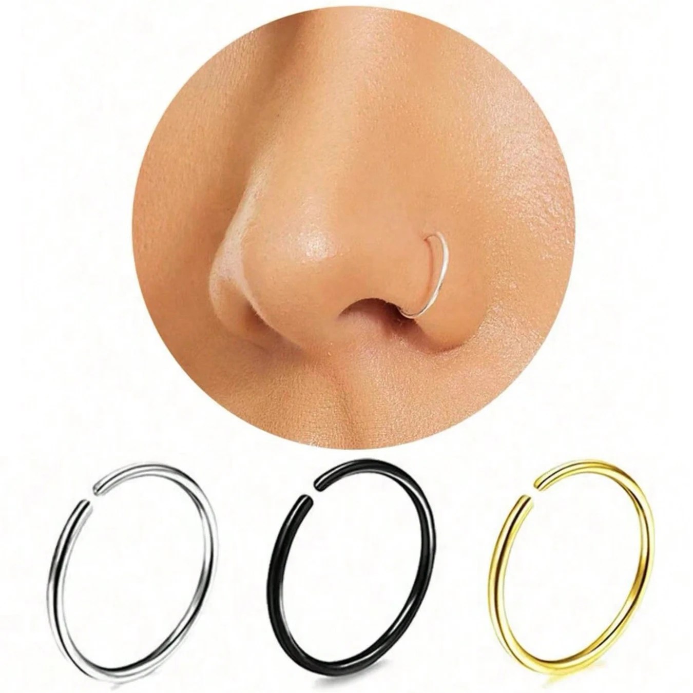 Anillo de Nariz Falso con Círculo Pequeño para Mujer y Hombre, Clip de Nariz Punk de Moda para Chicas, Joyería Corporal de Septum Nasal con Perforación Falsa