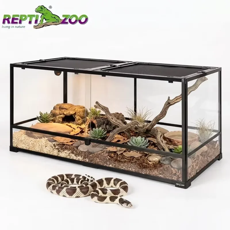 for Reptizoo Custom Logo Large Modular Glass Terrarium 120 Gallon 4x2x2 Knock Down Stackable Enclosure for Snake Reptiles