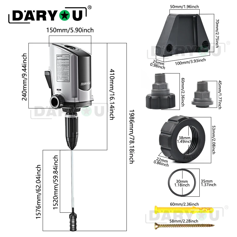 Daryou Flüssigkeits rate 0,02-60l/h 0.2%-2% chemische Dosier pumpe mit Wasserkraft für Pflanzen, die TE-25S düngen