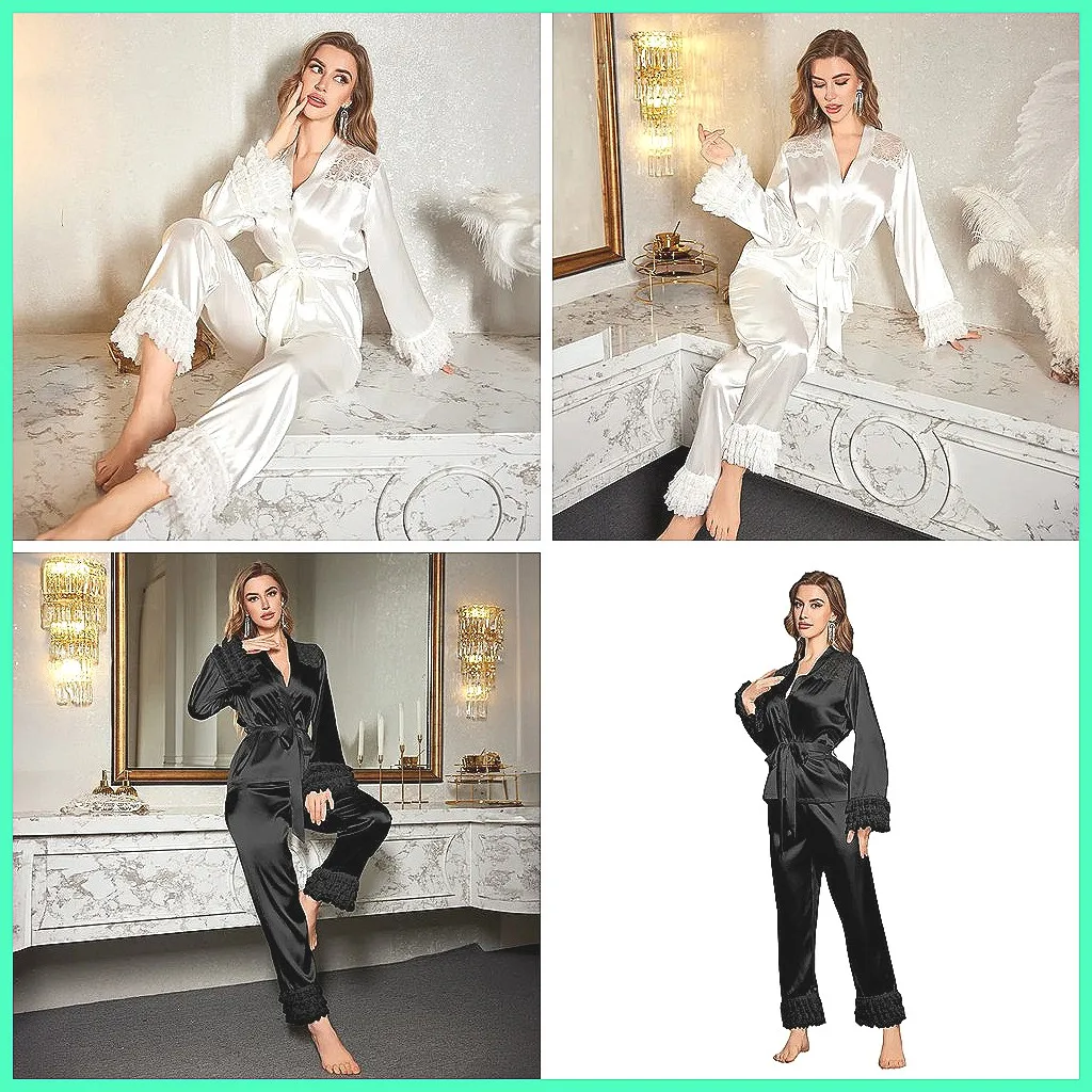 

Sexy Women's Pajamas Set Lace Sleeve Sleepwear Loungewear for Spring Home Nightwear