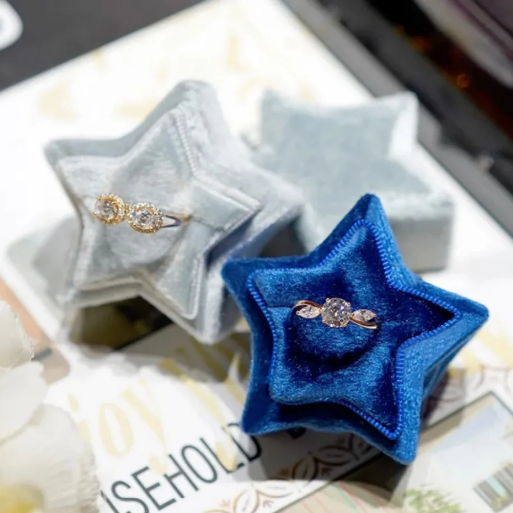 Velvet Star Shape Ring Box Jewelry Box Earring Storage Display Gift Box Holder Engagement Wedding Ring Box Jewelry Packaging Box