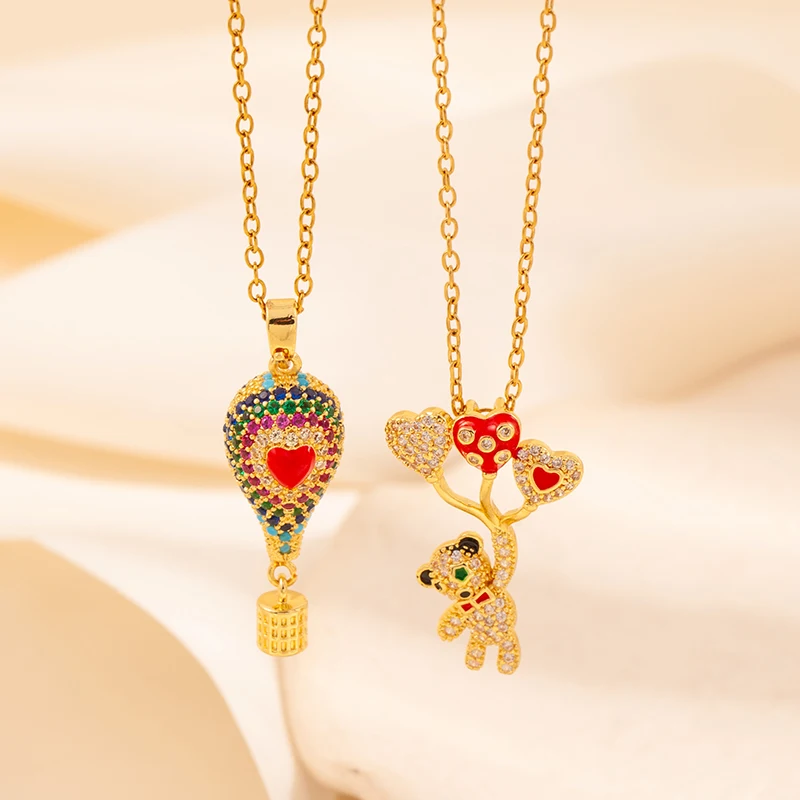 ANENJERY 316L Stainless Steel Cowboy Boots Zircon Balloon Bear Pendant Necklace For Women Cute Niche Luxury Design Jewelry Gifts