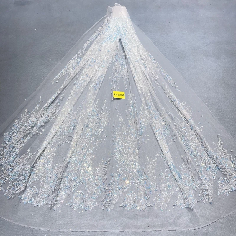 

10 Yards Silvery Fadhion Design Africa Glitter Fabric Embroidery Net Lace With Glued Glitter Sequins Wedding Or Party Dress