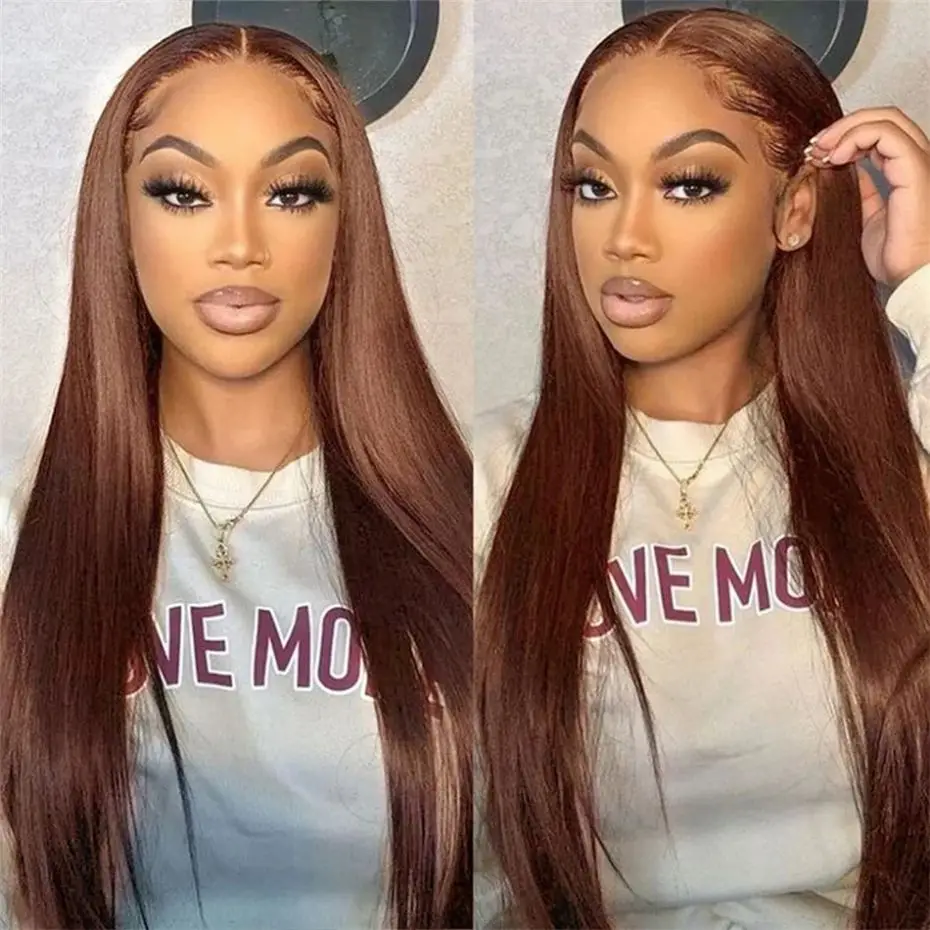 

Bone Straight Chocolate Brown Lace Front Wig Colored 13x4 13x6 Transparent Lace Frontal Wigs Brazilian Hair For Black Women