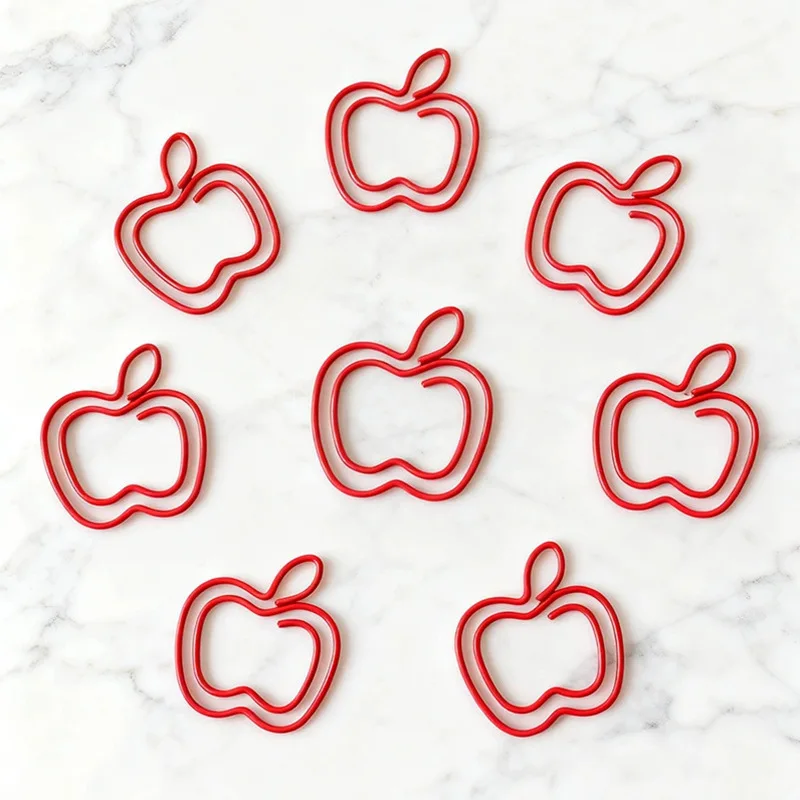 20pcs Green Apple Paper Clips Office Supplies Document Clips Colored Special Shaped Binder Clips Office and Study Supplies
