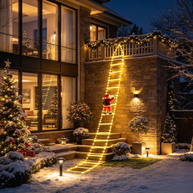 Christmas Santa Climbing Ladder Light Outdoor Decor Warm White LED String Lights for Home Wall Window Yard Holiday Party Display