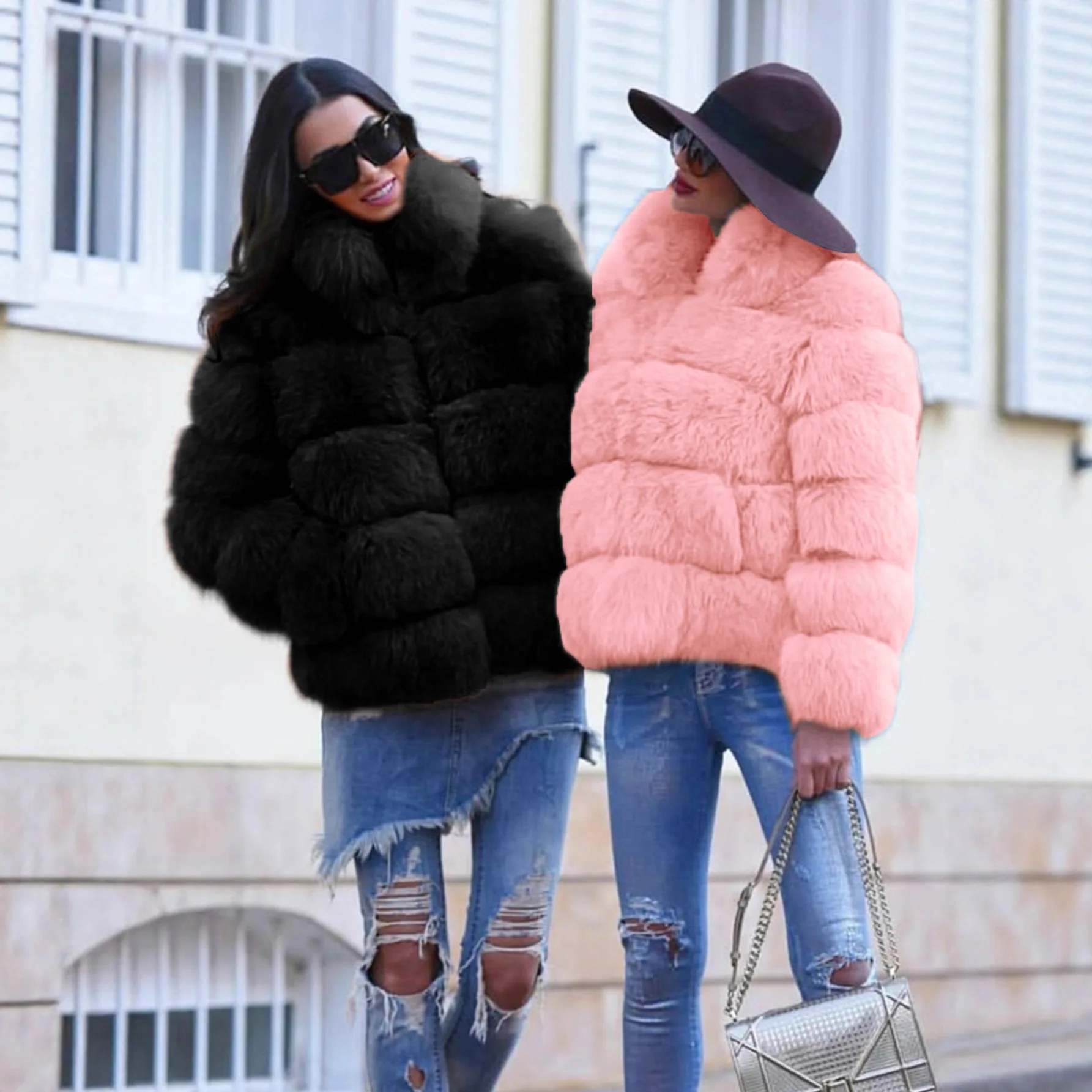 فو الفراء معاطف النساء الصلبة سترات من الفرو الوقوف طوق كم طويل مغطاة زر سميكة الدافئة الفراء فضفاضة تناسب عادية 2025 الخريف الشتاء #5