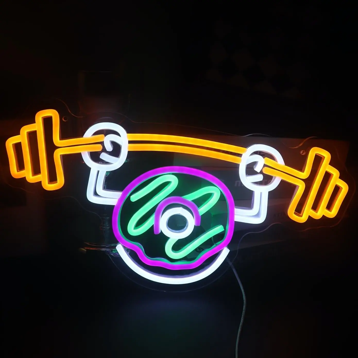 

Неоновая вывеска «Пончик-тяжелоатлет» с USB-питанием, регулируемая LED-подсветка, настенный декор для спортзала, кондитерской, клуба, вечеринок, подарков