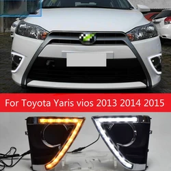 For Toyota Yaris 2013-2015 Car Modified LED DRL Daytime Running Light With Yellow Turning Signal Fog Lamp