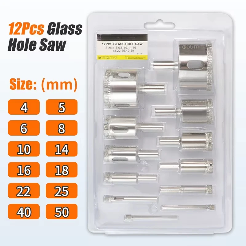 6-68mm 19pcs Diamond Coated Drill Bits Set Hole Saw Kit 6mm-30mm Tile Marble Glass Ceramic Drilling Bits