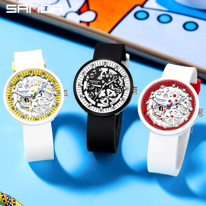 SANDA 3215 تصميم جديد آخر صيحات الموضة Reloj للرجال لينة سيليكون حزام 50 متر مقاوم للماء مع حركة كوارتز اليابانية ساعات المعصم