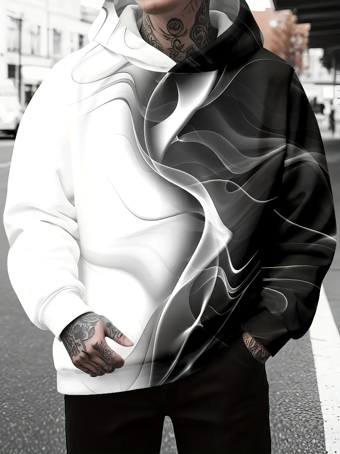 

Men's Casual Hoodie with 3D Printing, Polyester Fiber, Long Sleeve, Relaxed Fit, Spring Autumn, Essential Hoodie 2025 New in