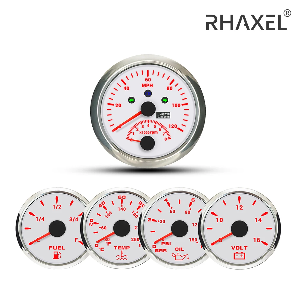 

RHAXEL Gauge Kit 85mm GPS Speedometer 200MPH Odometer with 8000RPM Meter Tachometer Fuel Level 8-16V Voltmeter for Racing Boat