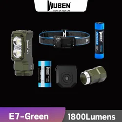 Wuben E7 1800Lumens Ultra-Compact and Lightweight Headlamp&Flashlight Recheargeable Troch Light(Green Cold White:5000K)