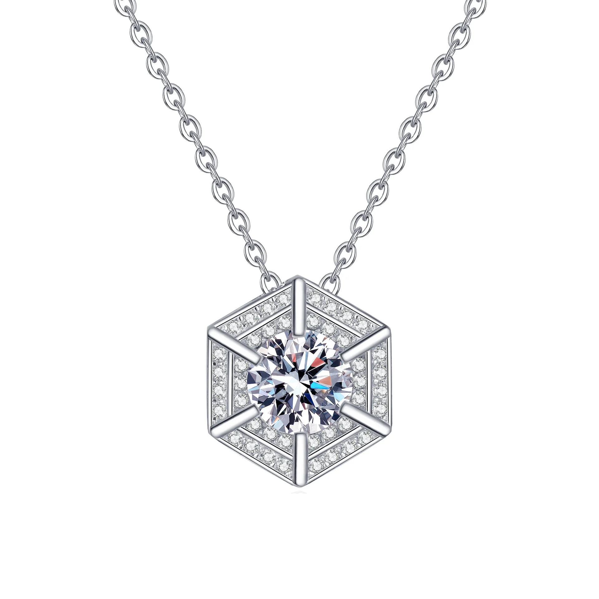 

S925 pure silver moissanite necklace for women, hexagonal pendant, trendy fashion, daily versatile, holiday gift